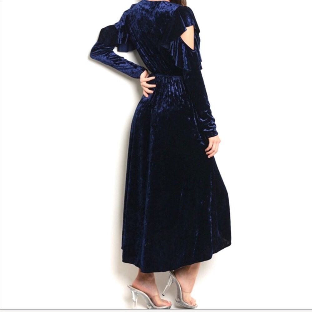 ✨LUXURIOUS✨BLUE VELVET DRESS-NEW- S-M✨SLIP WRAP✨LONG SLEEVE - Picture 5 of 9